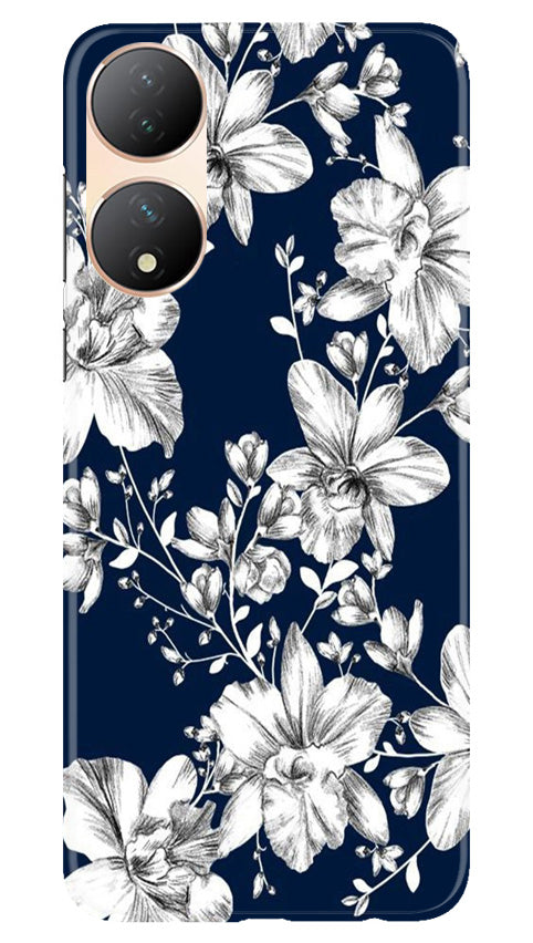 White flowers Blue Background Case for Vivo Y100 5G