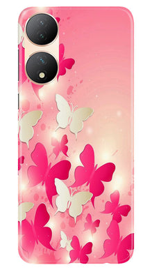 White Pick Butterflies Mobile Back Case for Vivo T2 5G (Design - 28)