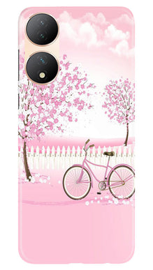 Pink Flowers Cycle Mobile Back Case for Vivo T2 5G  (Design - 102)