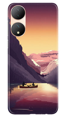 Mountains Boat Mobile Back Case for Vivo Y100 5G (Design - 150)