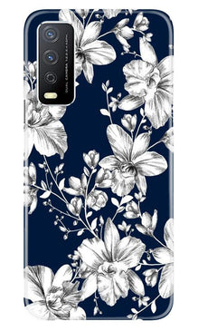 White flowers Blue Background Mobile Back Case for Vivo Y12s (Design - 14)