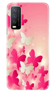White Pick Butterflies Mobile Back Case for Vivo Y12s (Design - 28)