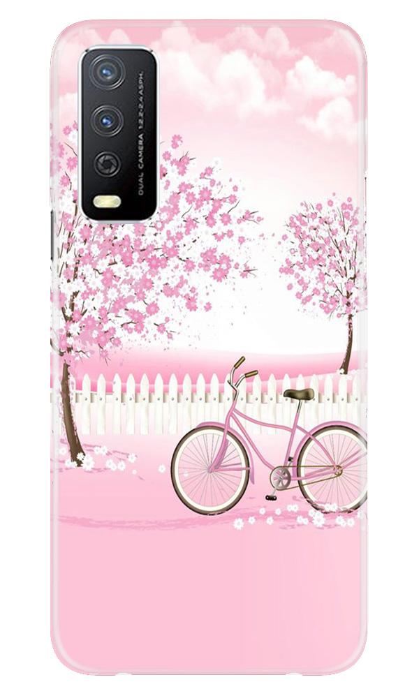 Pink Flowers Cycle Case for Vivo Y12s  (Design - 102)