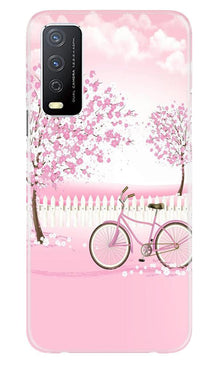 Pink Flowers Cycle Mobile Back Case for Vivo Y12s  (Design - 102)
