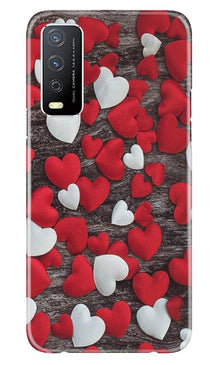 Red White Hearts Mobile Back Case for Vivo Y12s  (Design - 105)