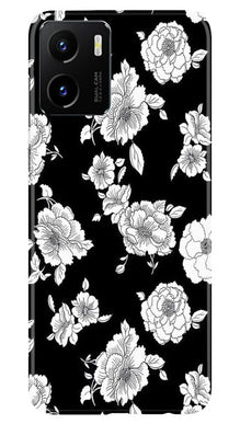 White flowers Black Background Mobile Back Case for Vivo Y15C (Design - 9)