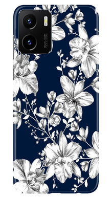 White flowers Blue Background Mobile Back Case for Vivo Y15C (Design - 14)