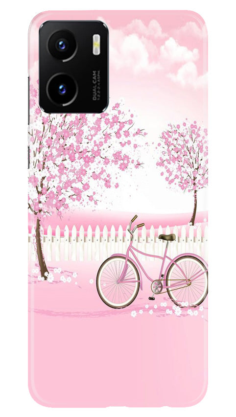 Pink Flowers Cycle Case for Vivo Y15C  (Design - 102)