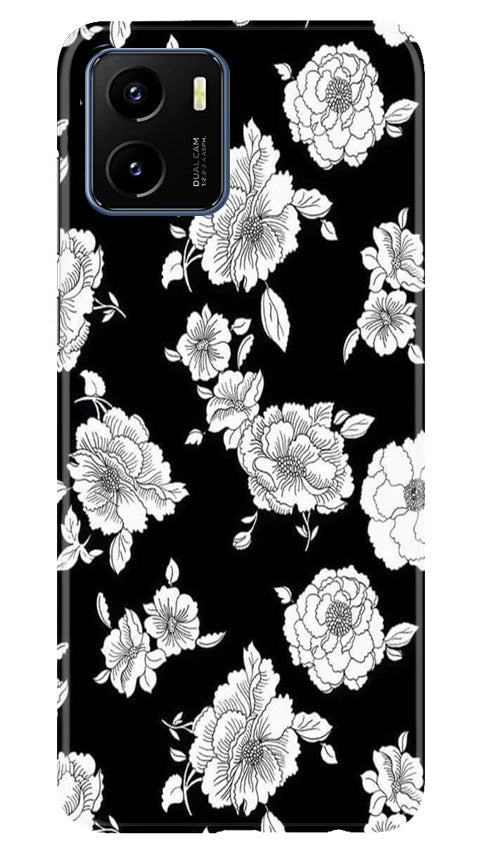 White flowers Black Background Case for Vivo Y15s