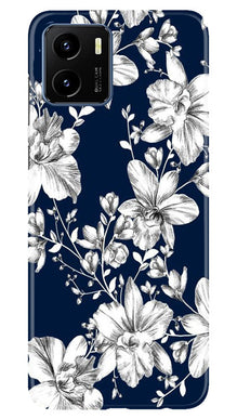 White flowers Blue Background Mobile Back Case for Vivo Y15s (Design - 14)