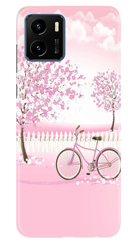 Pink Flowers Cycle Case for Vivo Y15s(Design - 102)