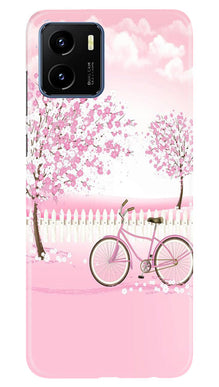 Pink Flowers Cycle Mobile Back Case for Vivo Y15s  (Design - 102)