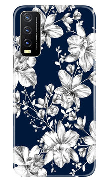 White flowers Blue Background Mobile Back Case for Vivo Y20T (Design - 14)