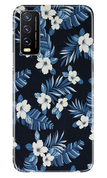 White flowers Blue Background2 Mobile Back Case for Vivo Y20T (Design - 15)