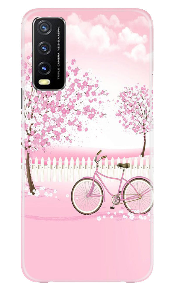 Pink Flowers Cycle Case for Vivo Y20A  (Design - 102)