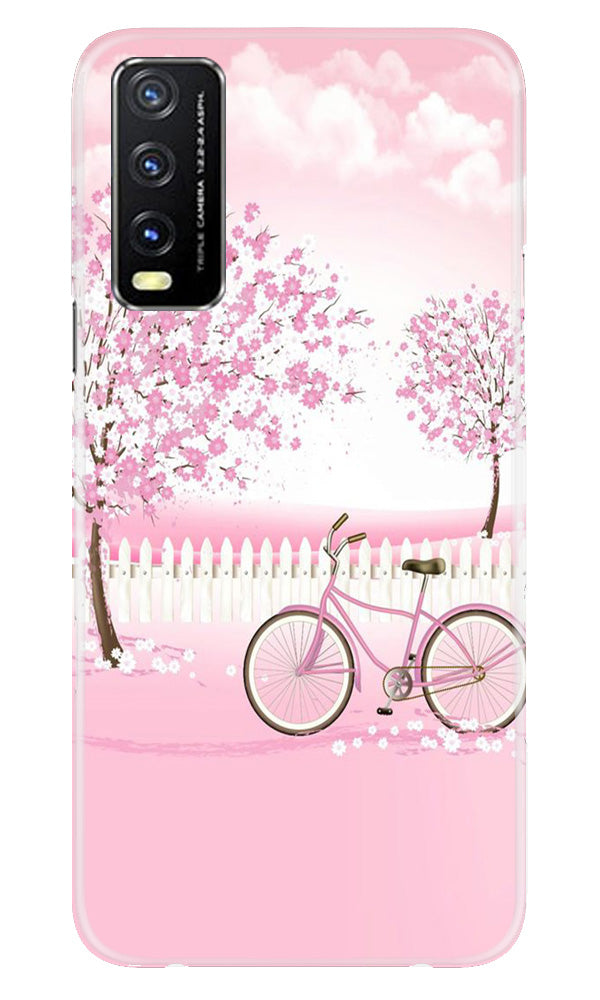 Pink Flowers Cycle Case for Vivo Y20T  (Design - 102)