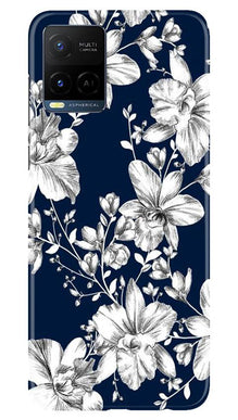 White flowers Blue Background Mobile Back Case for Vivo Y21 (Design - 14)