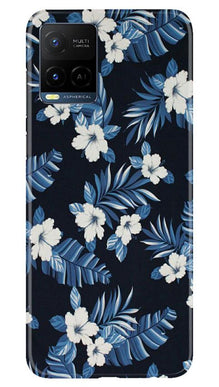White flowers Blue Background2 Mobile Back Case for Vivo Y21 (Design - 15)