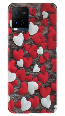 Red White Hearts Mobile Back Case for Vivo Y21  (Design - 105)