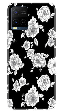 White flowers Black Background Mobile Back Case for Vivo Y21e (Design - 9)