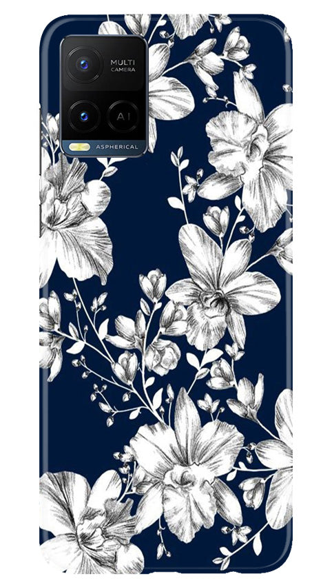 White flowers Blue Background Case for Vivo Y21e