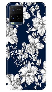 White flowers Blue Background Mobile Back Case for Vivo Y21T (Design - 14)