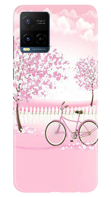 Pink Flowers Cycle Mobile Back Case for Vivo Y21e  (Design - 102)