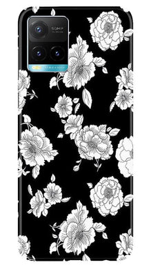 White flowers Black Background Mobile Back Case for Vivo Y33s (Design - 9)