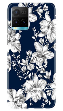 White flowers Blue Background Mobile Back Case for Vivo Y33s (Design - 14)
