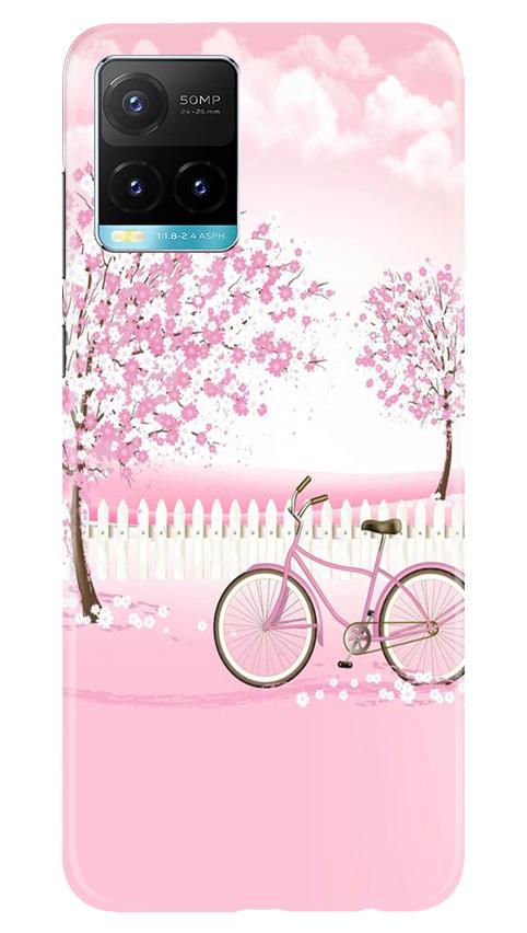 Pink Flowers Cycle Case for Vivo Y33s(Design - 102)