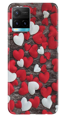Red White Hearts Mobile Back Case for Vivo Y33s  (Design - 105)