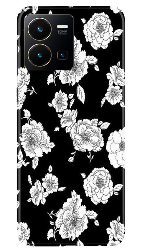 White flowers Black Background Case for Vivo Y35