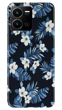 White flowers Blue Background2 Mobile Back Case for Vivo Y35 (Design - 15)