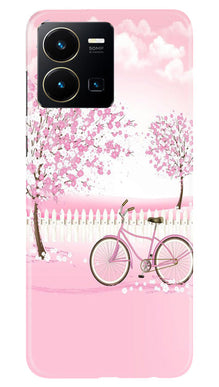 Pink Flowers Cycle Mobile Back Case for Vivo Y22  (Design - 102)