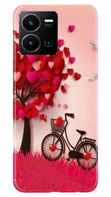 Red Heart Cycle Mobile Back Case for Vivo Y22 (Design - 191)