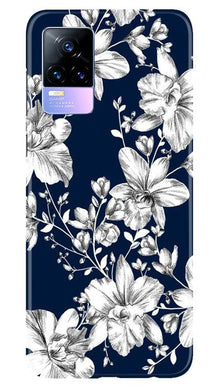 White flowers Blue Background Mobile Back Case for Vivo Y73 (Design - 14)