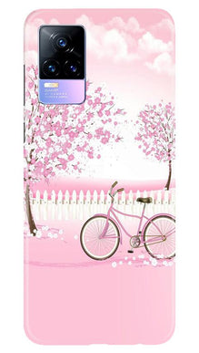 Pink Flowers Cycle Mobile Back Case for Vivo Y73  (Design - 102)
