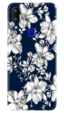 White flowers Blue Background Mobile Back Case for Vivo Y91 (Design - 14)