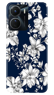 White flowers Blue Background Mobile Back Case for Vivo Y16 (Design - 14)