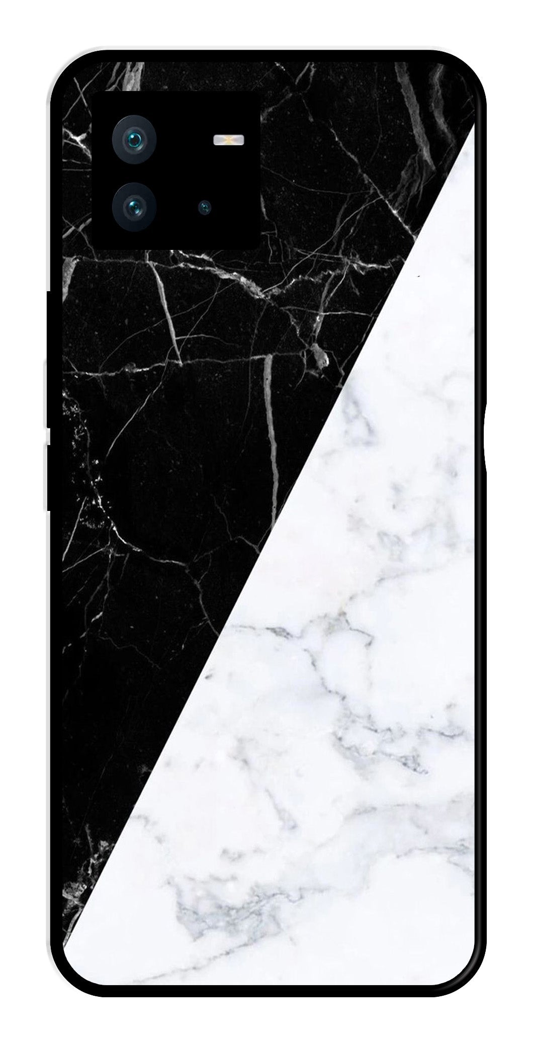 Black White Marble Design Metal Mobile Case for iQOO Neo 6   (Design No -09)