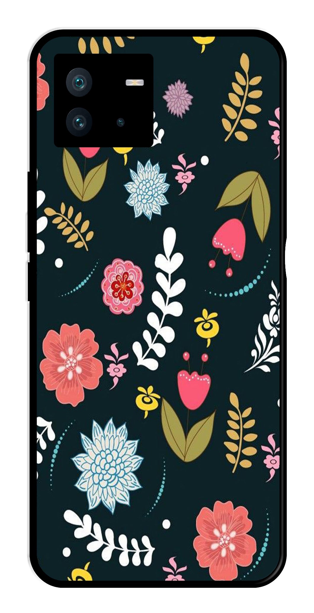 Floral Pattern2 Metal Mobile Case for iQOO Neo 6   (Design No -12)