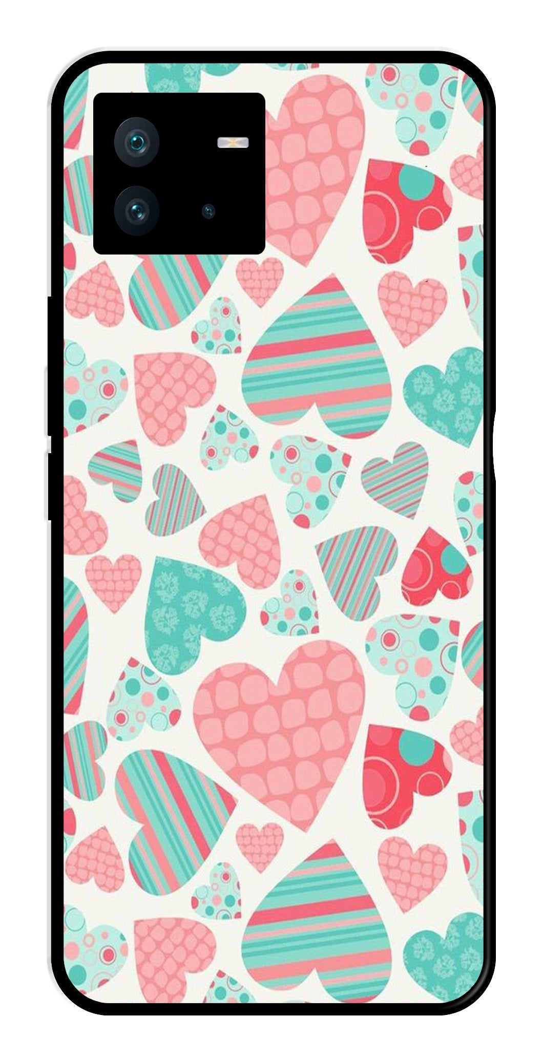 Hearts Pattern Metal Mobile Case for iQOO Neo 6   (Design No -22)