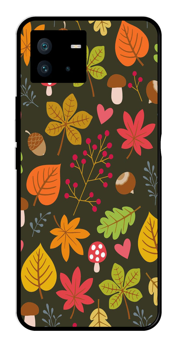 Leaves Design Metal Mobile Case for iQOO Neo 6   (Design No -51)