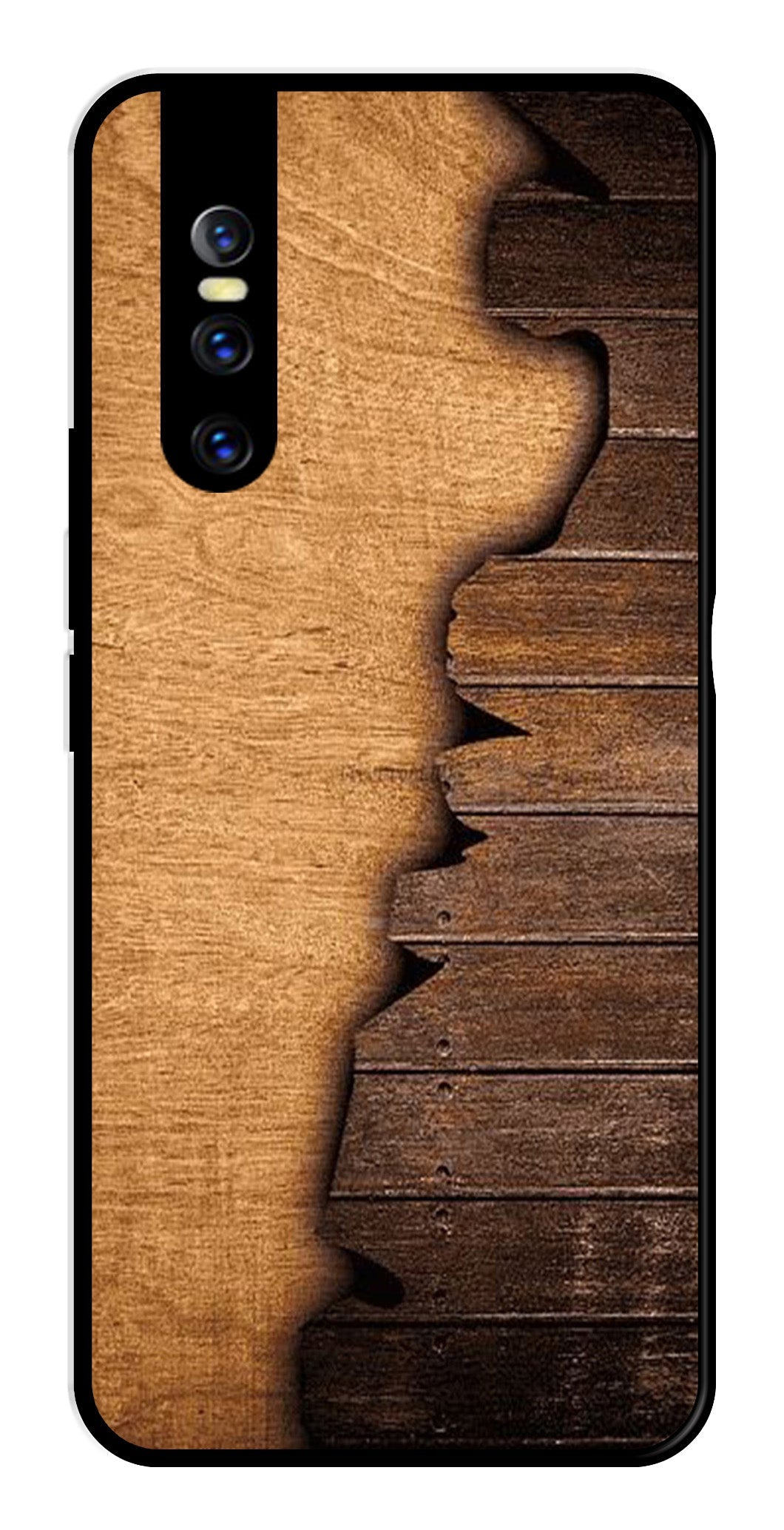 Wooden Design Metal Mobile Case for Vivo T1 44W   (Design No -13)