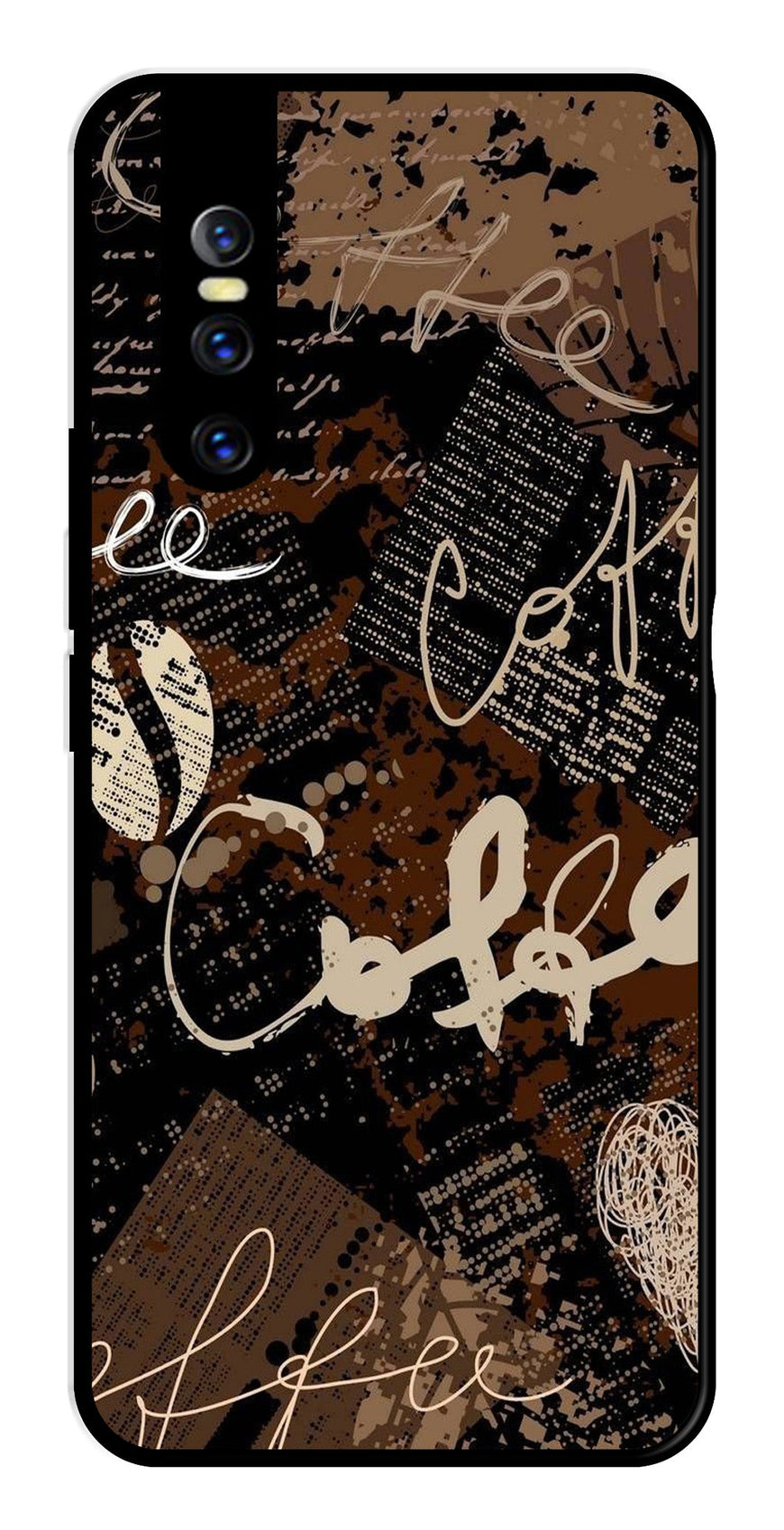 Coffee Pattern Metal Mobile Case for Vivo T1 44W   (Design No -37)