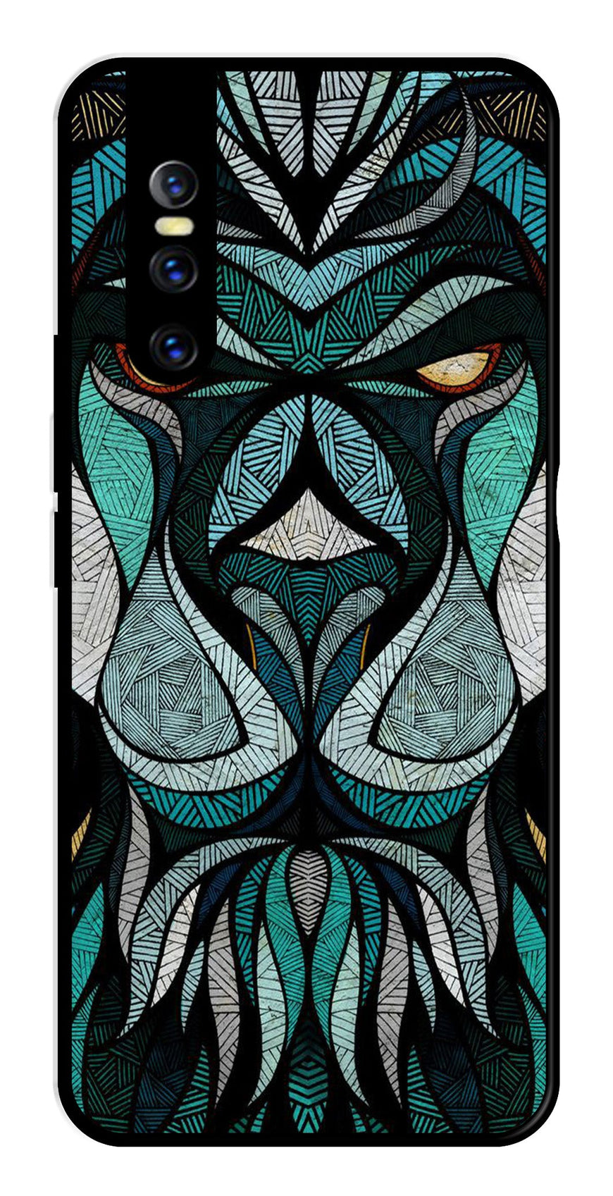 Lion Pattern Metal Mobile Case for Vivo T1 44W   (Design No -40)