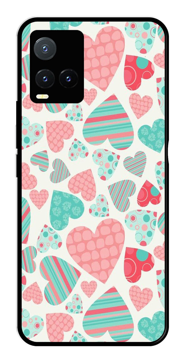 Hearts Pattern Metal Mobile Case for Vivo T1X   (Design No -22)