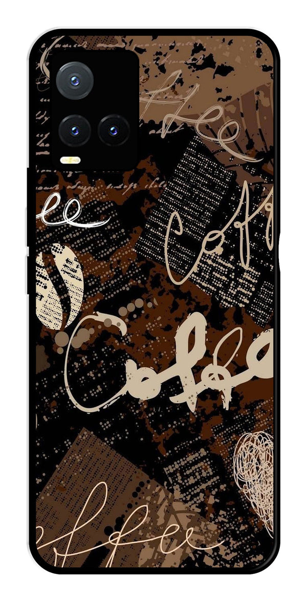 Coffee Pattern Metal Mobile Case for Vivo T1X   (Design No -37)