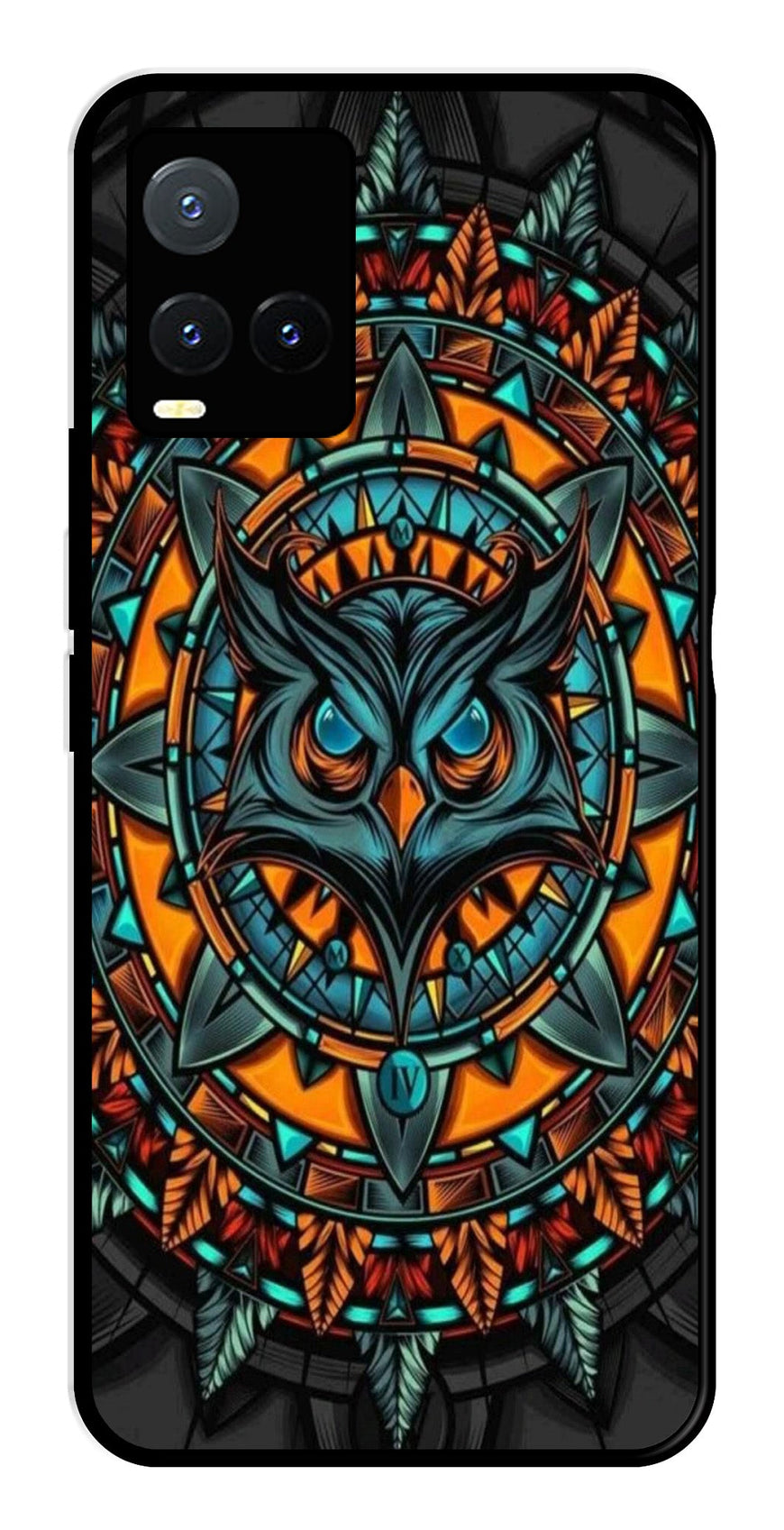 Owl Pattern Metal Mobile Case for Vivo T1X   (Design No -42)