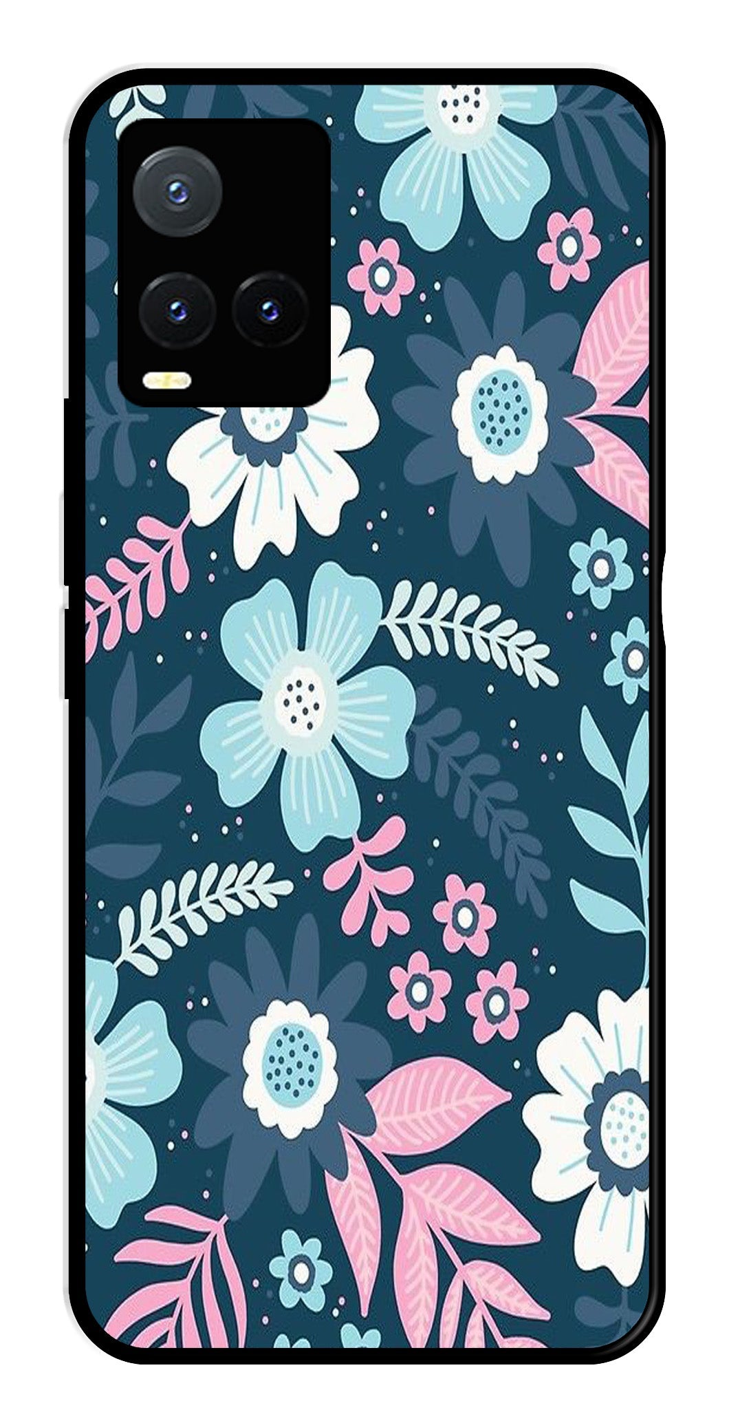 Flower Leaves Design Metal Mobile Case for Vivo T1X   (Design No -50)